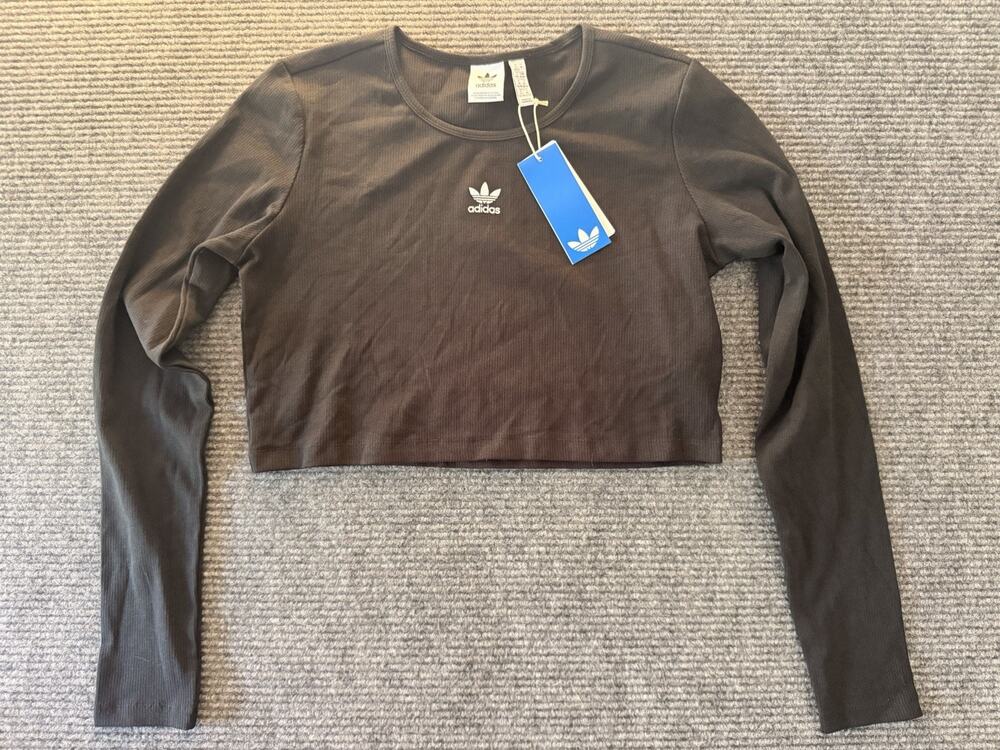adidas Originals Essentials Ribbed Crop Long Sleeve Top Women’s XL Black NWT